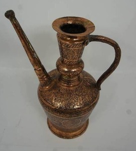 lot 1 image: Large Vintage 1980s Egyptian Copper Art Embossed Art Ewer Pitcher Vase