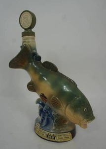 lot 12 image: 1973 Jim Beam Whiskey Decanter Bass Fish National Fresh Water HOF Hayward WI