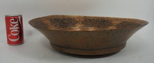 lot 15 image: Large Vintage 1980s Egyptian Copper Art Embossed Footed Bowl Wall Hanging