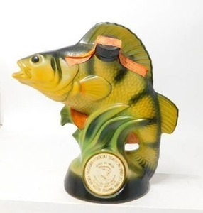 lot 37 image: Vintage 1980 Jim Beam Collectible Whiskey Decanter Perch Fish National Fresh Water Fishing Hall of Fame Conservation Sportsmanship Hayward Wisconsin Regal China...
