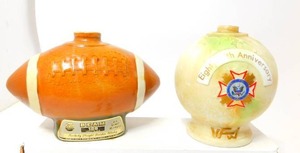 lot 47 image: Vintage 1972 Jim Beam Elephant Football Decanter, McCormicks VFW Eighty-Fifth Anniversary 1889-1994 Whiskey Decanter BASE ONLY...