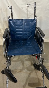 lot 28 image: Invacare Tracer IV 22 Seat Patient Wheel Chair With Telescoping IV Poles - Excellent Condition Seat Width 23