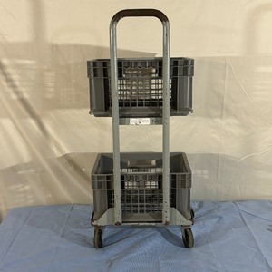 lot 47 image: HoverTech HoverCart Supply Storage Transport Cart with 2 Akro-Mils Plastic Straight Wall Basket Container Tote with Mesh Sides - In Excellent Condition