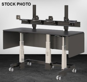 lot 18 image: AFC Industries Mobile Power Height Adjusting Control Room Console With Video Wall Monitoring System - Back Rack Powers UpDown However Unable To Figure Out Why The Table Does Not Do The Same - Sold As Is...Still A Fantastic System