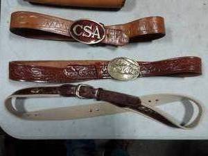 3-Leather Tooled Belts-2-Large, 1-Medium