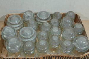lot 67 image: 21 Vintage Clear Glass Electrical Insulators Assorted Sizes