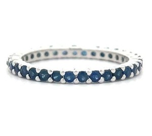 Blue Sapphire Full Eternity Band in White Gold Slim Anniversary, Wedding, Stacking Ring  Retail $2,100