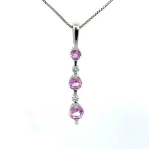 Pink Sapphire & Natural Diamond Linear Journey Drop Pendant in 14k White Gold Retail $1,700