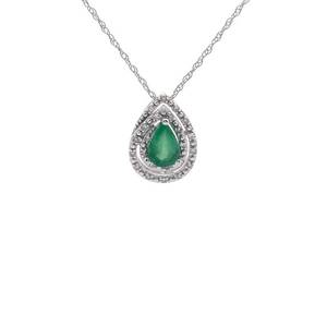 Pear Emerald & Natural Diamond Double Halo Pendant & Chain Necklace in 14k White Gold $1,675 Retail