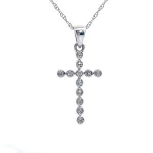 Natural Diamond Bezel Cross Pendant & Chain Necklace in 14k White Gold Retail $1,500