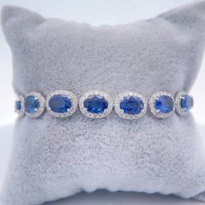 20.19 Carat Designer Oscar Friedman Oval Blue Sapphire & Natural Diamond Halo Tennis Bracelet in 14k White Gold Appraisal Value $21,243 (Appraisal Included)