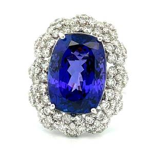 14.80 Carat Oval Tanzanite TOP QUALITY AAA & F-G Color Natural Diamond Halo Ring in Platinum w GIA Report Appraisal Value $56,893 (Appraisal Included)