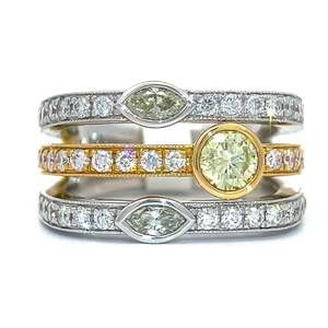 1.85 Carat Fancy Yellow & White Natural Diamond Triple Stack Band Ring in 14k Two-Tone Yellow & White Gold Appraisal Value $12,983 (Appraisal Included)
