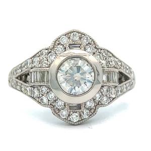 Stunning 1.46 Carat Natural Diamond Solitaire Bezel Art Deco Style Ring in Platinum Appraisal Value $10,100 (Appraisal Included)
