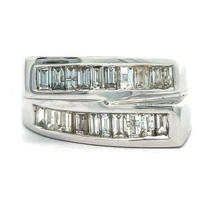1.00 Carat Natural Diamond Baguette Zig-Zag Step-Tier Contemporary Double Ring in 14k White Gold $4,200 Retail