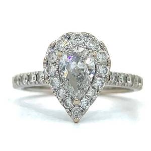 Coveted Designer Neil Lane (The Bachelor) Natural Diamond Pear Halo Cluster Pave Flower Ring in 14k White Gold - Designer to the Stars $6,400 Retail