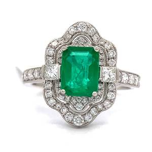 2.33 Carat Emerald & Natural Diamond Art Deco Style Custom-Made Ring in Platinum Appraisal Value $12,500 (Appraisal Included)