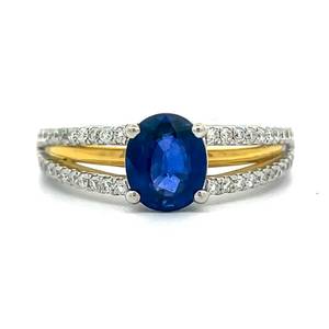 Brand New Royal Blue Sapphire w GIA Report & G-Color Natural Diamond Triple Band Cathedral Ring in 14k Two-Tone Gold Appraisal Value $4,248 (Appraisal Included)
