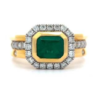 1.94 Carat Designer Oscar Friedman Emerald & VS Clarity Natural Diamond Triple Stack Ring in 18k Yellow Gold Appraisal Value $14,100 (Appraisal Included)