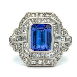 3.16 Carat Tanzanite AAA Grade & Natural Diamond Art Deco Style Ring in Platinum Appraisal Value $12,390 (Appraisal Included)
