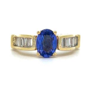 Oval Blue Gemstone & 12 Carat Baguette Diamond Ring in 14k Yellow Gold Retail $2,550