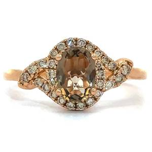 Designer Le Vian Oval Brown Citrine & Natural Diamond Halo Twist Love Knot Ring in 14k Rose Gold Retail $1,999