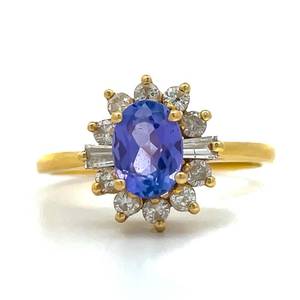 Oval Tanzanite & Diamond Flower Cluster Ring in 14k Yellow Gold Retail $2,440