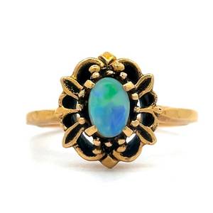 ANTIQUE ESTATE Oval Cabochon White Opal Ring in 14k Yellow Gold Retail $1,699