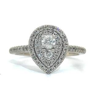 0.55 Carat Natural Diamond Concentric Pear-Shaped Halo Cluster Vintage Style Ring in White Gold Retail $1,895