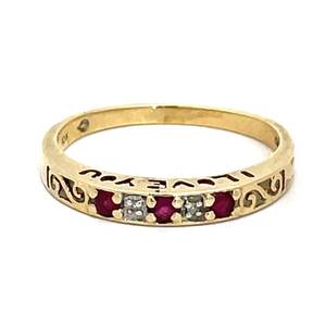 Ruby & Natural Diamond Accent I LOVE YOU Inscribed Raised Profile Slim Stacking Ring in Yellow Gold Retail $1,499