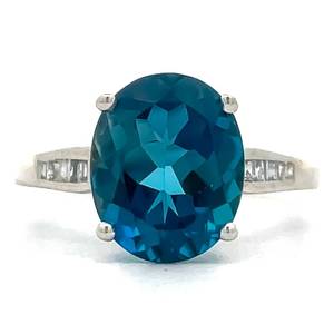 London Blue Topaz & Natural Diamond Flower Filigree Basket Ring in White Gold Retail $2,025