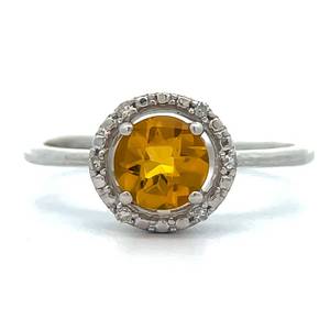 Round Citrine Solitaire & Diamond Halo Filigree Ring in 14k White Gold Retail $1,899