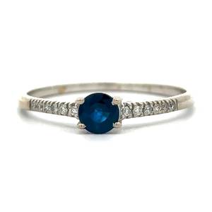 Blue Sapphire & Natural Diamond Petite Pave Ring in White Gold Retail $1,599