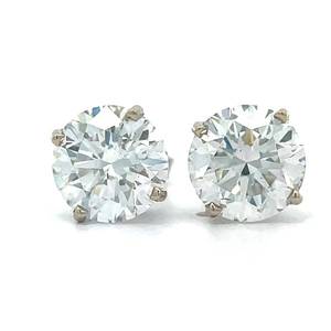 4.00 Carat F-Color Diamond Round Brilliant Solitaire Stud Earrings in 14k White Gold $8,990 Retail (Appraisal Included)