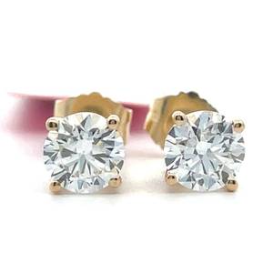 1.00 Carat Diamond Round Brilliant Cut Classic Solitaire Stud Earrings in 14k Yellow Gold $2,999 Retail
