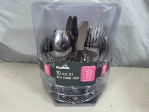 New 20 Pc Silverware Set with Chrome Caddy