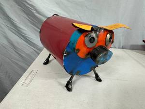 New Recycled Metal Pig with Curly Q Tail