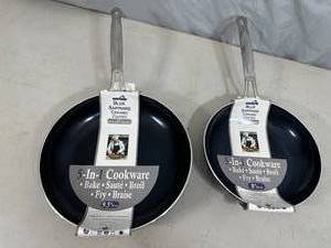 2 New Blue Sapphire Ceramic Coated Frying Pans