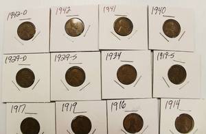 15 Semi Key Dates Wheat Back Pennies, 1910 - 1942