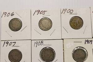10 Liberty Head V-Back Nickels, 1899 - 1912