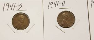 1941, 1941- D, 1941- S Wheat Back Pennies