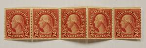 1894  2 Cents U.S. Postage George Washington Five Attached Stamps Rare Find