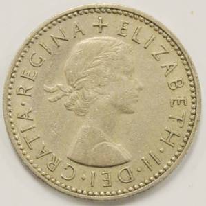 1958 England One Shilling Queen Gratia Regina Elizabeth II Vintage Coin