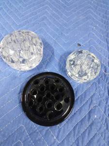 lot 34 image: 2 Vintage clear and 1 black glass flower frogs