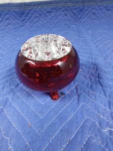 lot 37 image: Vintage ruby red vase with viking glass flower frog