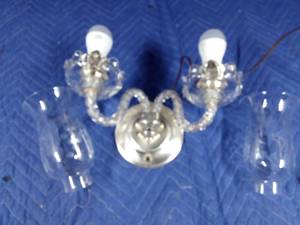 lot 63 image: Vintage crystal wall mount light with cut glass shades