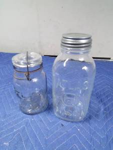lot 177 image: 2 canning jars with glass and metal lid