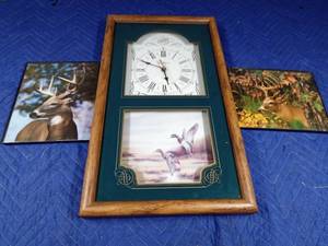 lot 354 image: Clock with duck picture on it and 2 deer picture