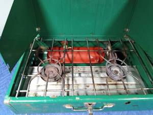 lot 375 image: Coleman tabletop grill and Coleman sleeping bag
