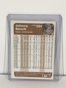 lot 278 image: 1983 Fleer Johnny Bench Baseball Card #584
